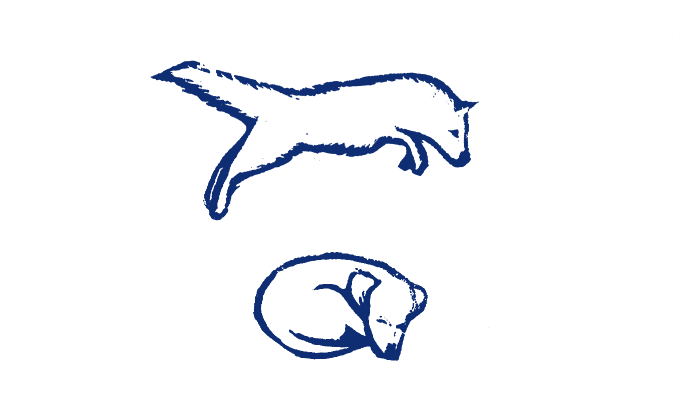 gif of illustrated fox jumping over dog, printed texture